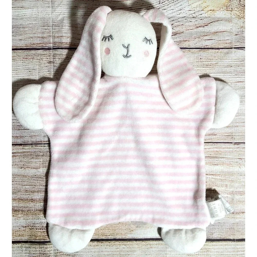 Zara Home Kids Collection Plush Bunny Lovey Security Blanket Pink White Striped